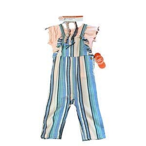 NWT Wonder Nation 3-Piece Cozy Toddler Style Peach Top Striped Overalls SZ 12M
